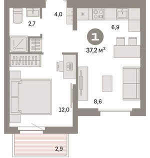 1-к квартира, вторичка, 37м2, 6/16 этаж