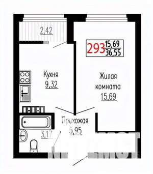 1-к квартира, строящийся дом, 37м2, 22/27 этаж
