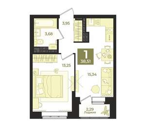 1-к квартира, вторичка, 39м2, 19/23 этаж