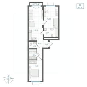 2-к квартира, строящийся дом, 61м2, 4/4 этаж
