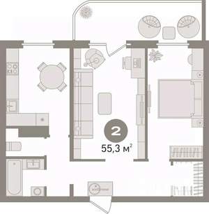 2-к квартира, вторичка, 55м2, 2/16 этаж
