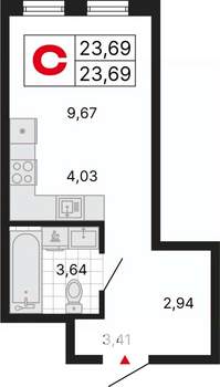 Студия квартира, вторичка, 24м2, 15/25 этаж