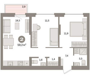 2-к квартира, вторичка, 59м2, 6/16 этаж