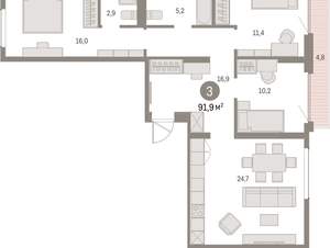 3-к квартира, вторичка, 92м2, 8/9 этаж
