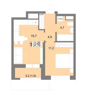 1-к квартира, вторичка, 38м2, 6/25 этаж