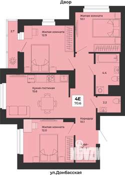 4-к квартира, строящийся дом, 71м2, 6/25 этаж