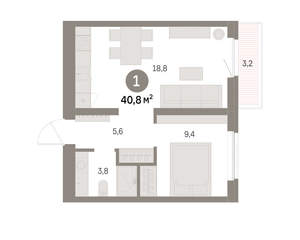1-к квартира, вторичка, 41м2, 5/9 этаж