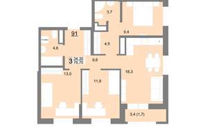 3-к квартира, вторичка, 77м2, 12/26 этаж