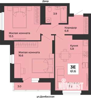 3-к квартира, строящийся дом, 62м2, 22/25 этаж