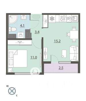 1-к квартира, вторичка, 35м2, 21/24 этаж