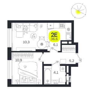 2-к квартира, вторичка, 37м2, 23/27 этаж