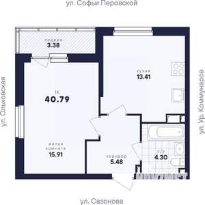 1-к квартира, вторичка, 41м2, 3/17 этаж
