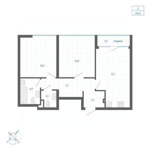 2-к квартира, вторичка, 65м2, 4/10 этаж