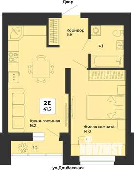 2-к квартира, строящийся дом, 41м2, 17/25 этаж