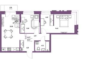3-к квартира, строящийся дом, 67м2, 5/25 этаж