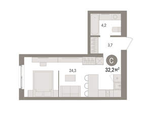 Студия квартира, вторичка, 32м2, 3/15 этаж