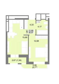 1-к квартира, строящийся дом, 39м2, 11/22 этаж