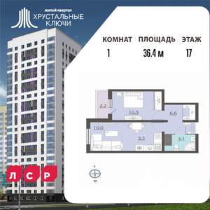 1-к квартира, вторичка, 36м2, 17/25 этаж