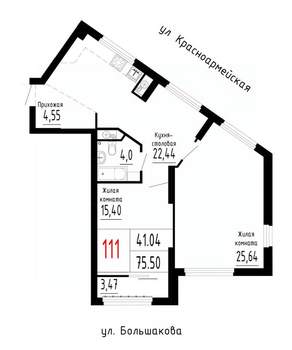 2-к квартира, строящийся дом, 76м2, 16/25 этаж