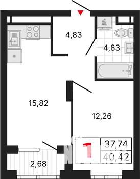 1-к квартира, вторичка, 40м2, 29/31 этаж