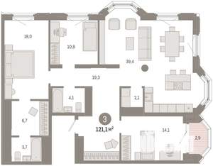 3-к квартира, вторичка, 121м2, 16/24 этаж