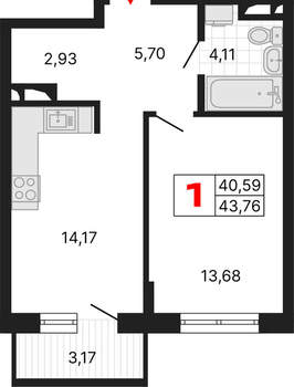 1-к квартира, вторичка, 44м2, 3/25 этаж