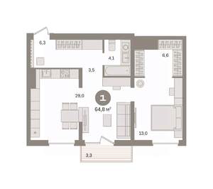 1-к квартира, вторичка, 65м2, 6/8 этаж