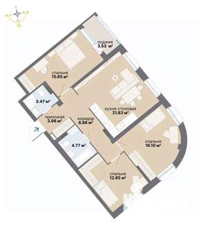 3-к квартира, вторичка, 91м2, 2/26 этаж