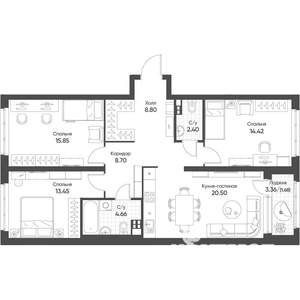 3-к квартира, вторичка, 90м2, 1/16 этаж