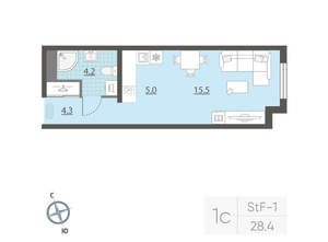 Студия квартира, вторичка, 29м2, 24/25 этаж