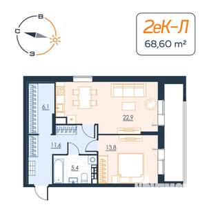 2-к квартира, вторичка, 67м2, 16/17 этаж