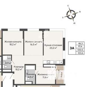 3-к квартира, вторичка, 97м2, 7/24 этаж