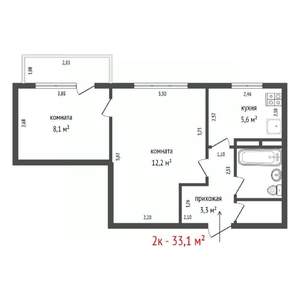 2-к квартира, вторичка, 33м2, 7/9 этаж