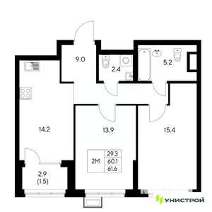 2-к квартира, вторичка, 62м2, 22/31 этаж