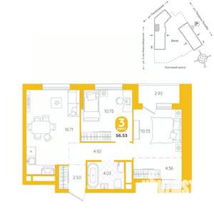 3-к квартира, вторичка, 57м2, 3/24 этаж