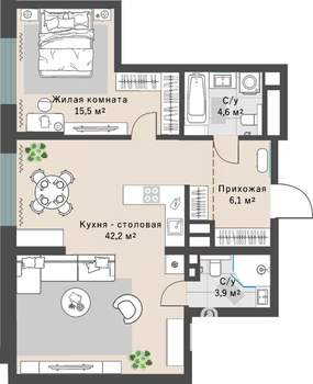 1-к квартира, строящийся дом, 72м2, 2/29 этаж