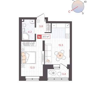 1-к квартира, вторичка, 38м2, 2/25 этаж