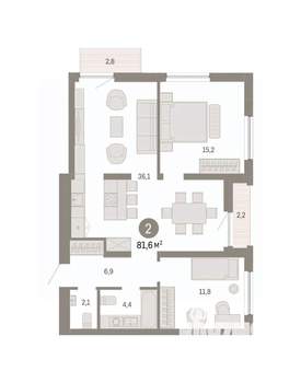 2-к квартира, вторичка, 82м2, 14/16 этаж