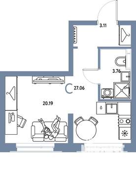 Студия квартира, вторичка, 27м2, 6/24 этаж