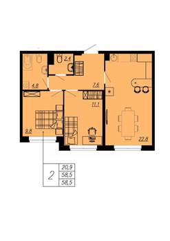 2-к квартира, вторичка, 57м2, 1/12 этаж