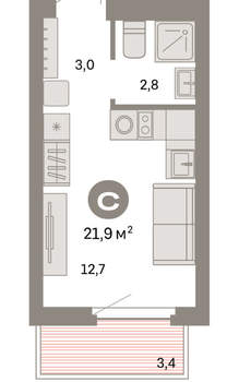 Студия квартира, вторичка, 22м2, 5/9 этаж