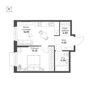 1-к квартира, вторичка, 40м2, 15/25 этаж