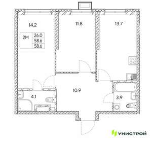 2-к квартира, вторичка, 59м2, 16/30 этаж