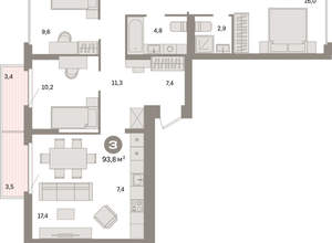 3-к квартира, вторичка, 94м2, 4/16 этаж