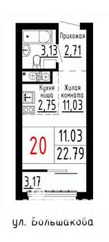 Студия квартира, строящийся дом, 23м2, 4/25 этаж