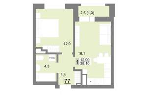 1-к квартира, вторичка, 38м2, 10/26 этаж