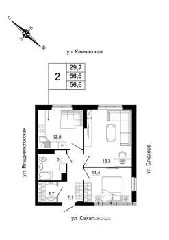 2-к квартира, строящийся дом, 57м2, 15/24 этаж