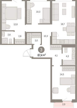 3-к квартира, вторичка, 87м2, 6/9 этаж