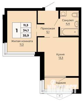 1-к квартира, строящийся дом, 36м2, 15/24 этаж