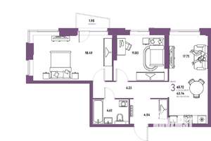 3-к квартира, вторичка, 66м2, 3/20 этаж